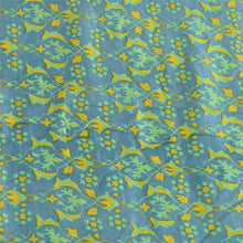 Load image into Gallery viewer, Sanskriti Vintage Sarees Blue/Green Pure Silk Printed Sari Floral Craft Fabric
