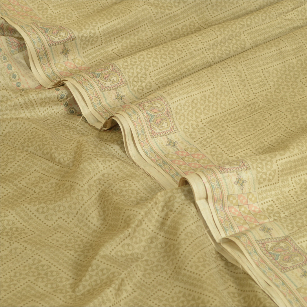 Sanskriti Vintage Sarees Indian Pastel-Green Pure Silk Printed Sari Craft Fabric