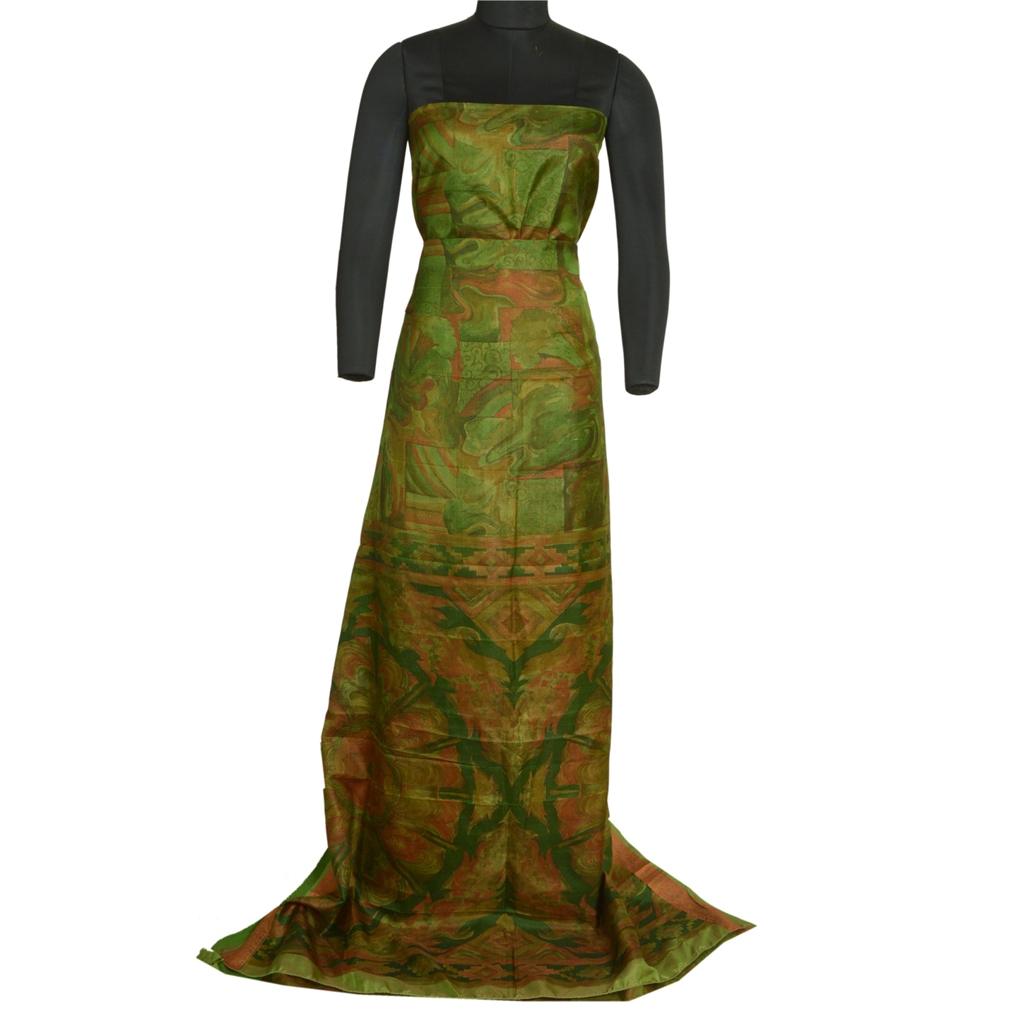 Sanskriti Vintage Sarees Indian Green Pure Silk Printed Sari Floral Craft Sustainable Fabric