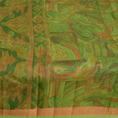 Sanskriti Vintage Sarees Indian Green Pure Silk Printed Sari Floral Craft Sustainable Fabric