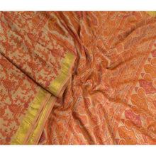 Load image into Gallery viewer, Sanskriti Vintage Sarees Light-Brown Zari Border Pure Silk Printed Sari Fabric
