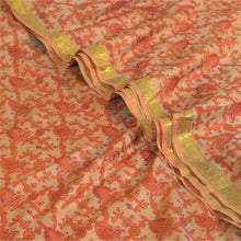 Load image into Gallery viewer, Sanskriti Vintage Sarees Light-Brown Zari Border Pure Silk Printed Sari Fabric
