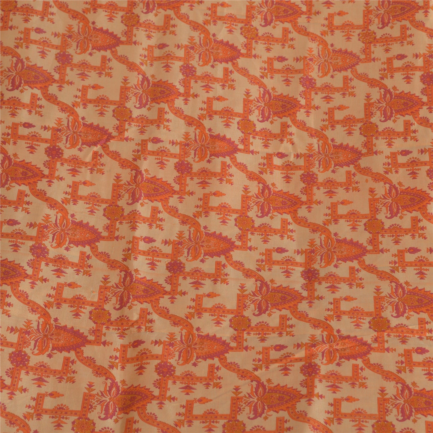 Sanskriti Vintage Sarees Light-Brown Zari Border Pure Silk Printed Sari Sustainable Fabric