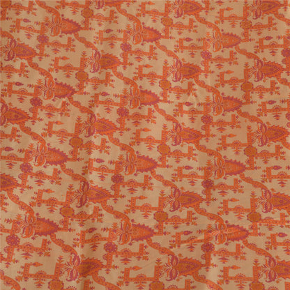 Sanskriti Vintage Sarees Light-Brown Zari Border Pure Silk Printed Sari Sustainable Fabric