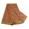 Sanskriti Vintage Sarees Light-Brown Zari Border Pure Silk Printed Sari Sustainable Fabric