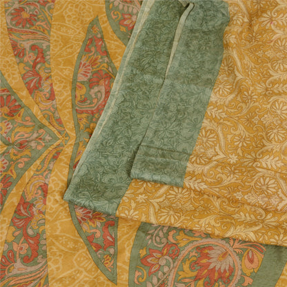 Sanskriti Vintage Sarees Safran 100% Ren Silke Trykt Sari Blomster Håndværk Bæredygtigt Stoff