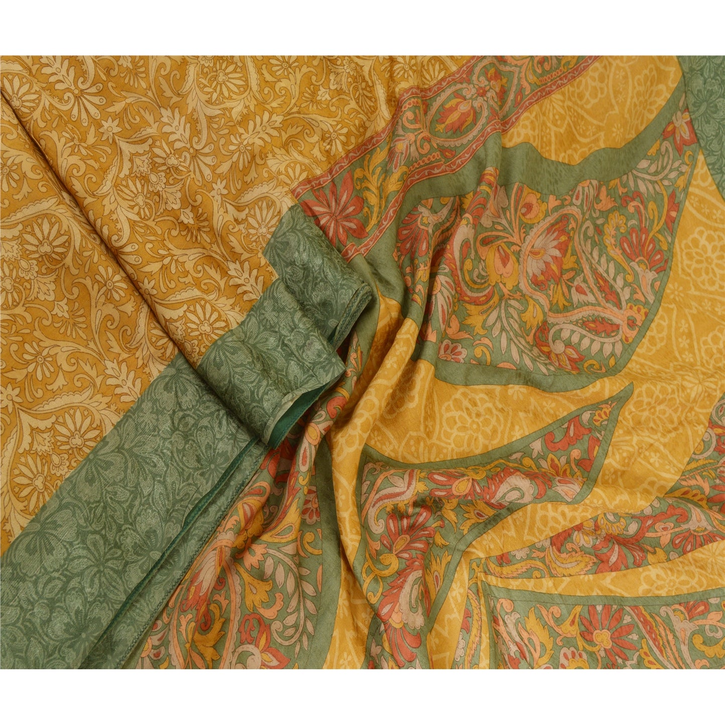 Sanskriti Vintage Sarees Safran 100% Ren Silke Trykt Sari Blomster Håndværk Bæredygtigt Stoff