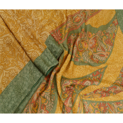 Sanskriti Vintage Sarees Safran 100% Ren Silke Trykt Sari Blomster Håndværk Bæredygtigt Stoff