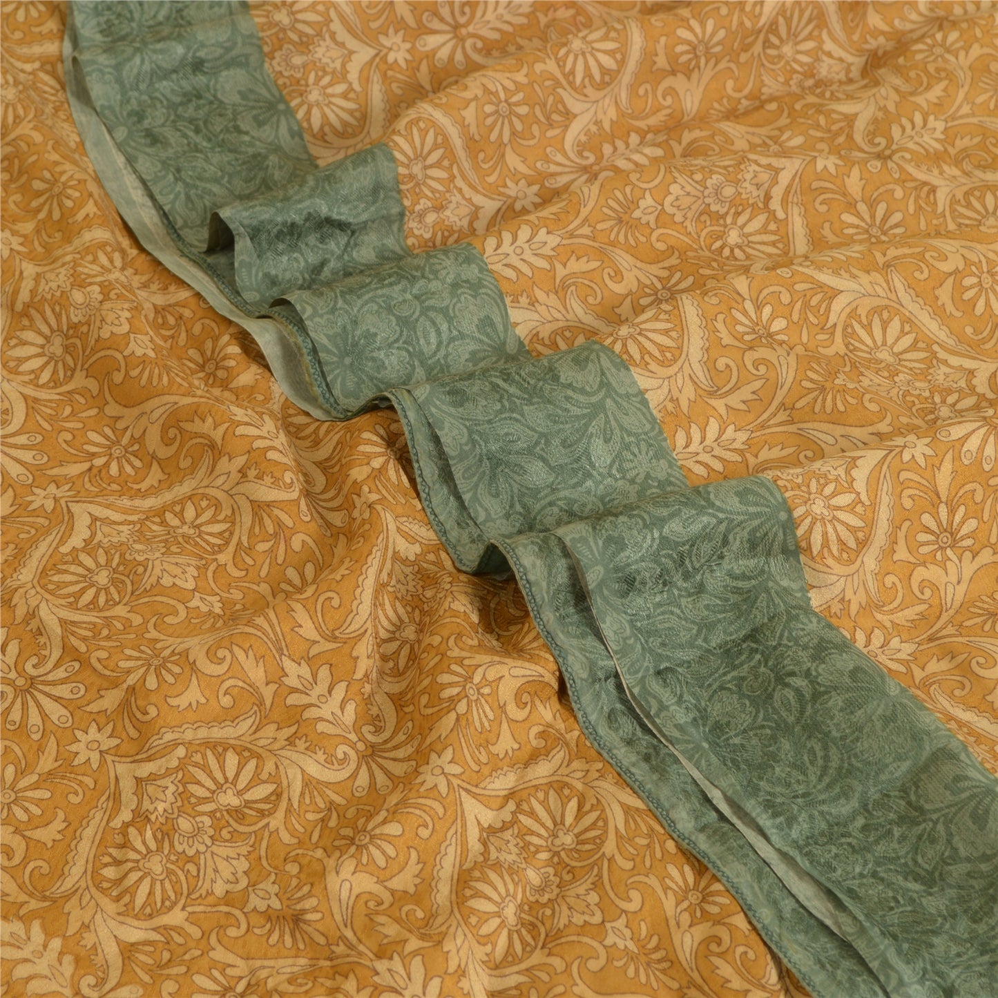 Sanskriti Vintage Sarees Safran 100% Ren Silke Trykt Sari Blomster Håndværk Bæredygtigt Stoff