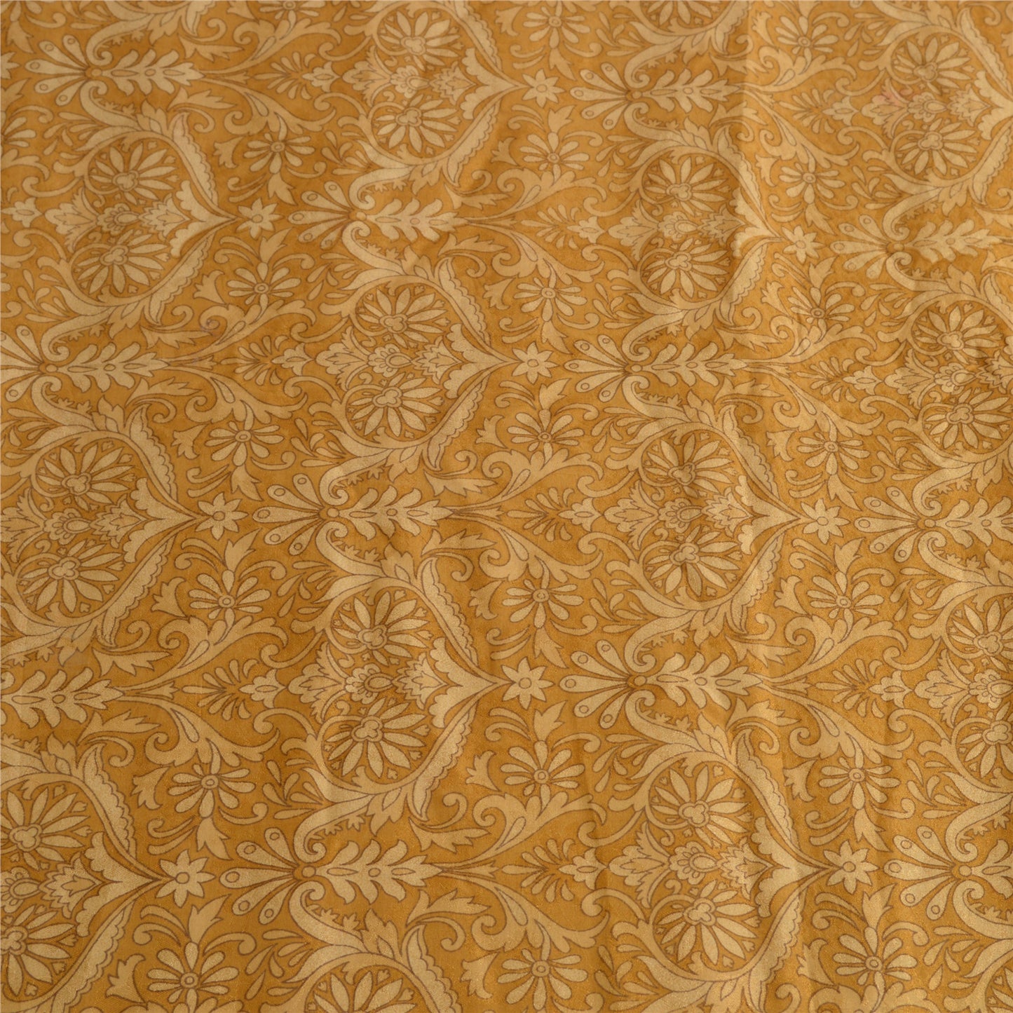 Sanskriti Vintage Sarees Safran 100% Ren Silke Trykt Sari Blomster Håndværk Bæredygtigt Stoff