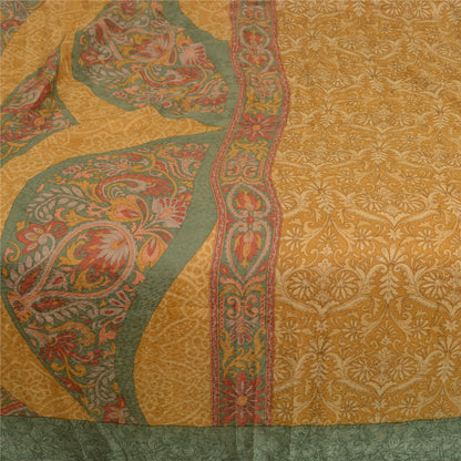 Sanskriti Vintage Sarees Safran 100% Ren Silke Trykt Sari Blomster Håndværk Bæredygtigt Stoff