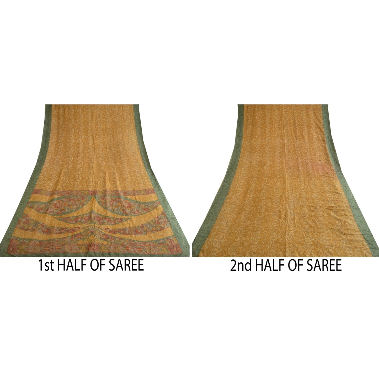 Sanskriti Vintage Sarees Safran 100% Ren Silke Trykt Sari Blomster Håndværk Bæredygtigt Stoff