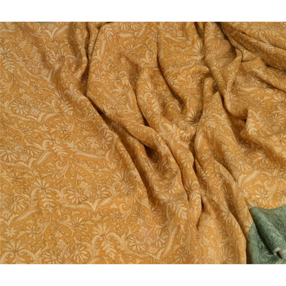 Sanskriti Vintage Sarees Safran 100% Ren Silke Trykt Sari Blomster Håndværk Bæredygtigt Stoff