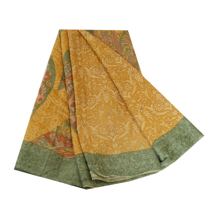 Sanskriti Vintage Sarees Safran 100% Ren Silke Trykt Sari Blomster Håndværk Bæredygtigt Stoff