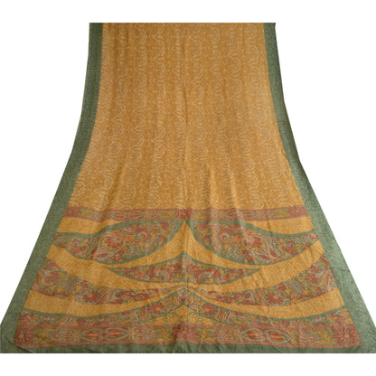 Sanskriti Vintage Sarees Safran 100% Ren Silke Trykt Sari Blomster Håndværk Bæredygtigt Stoff