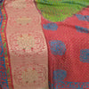 Sanskriti Vintage Sarees Green/Red Pure Silk Printed Woven Sari 5yd Craft Sustainable Fabric