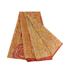 Load image into Gallery viewer, Sanskriti Vintage Sarees Cream/Red Women Peacock Pure Silk Printed Sari Fabric
