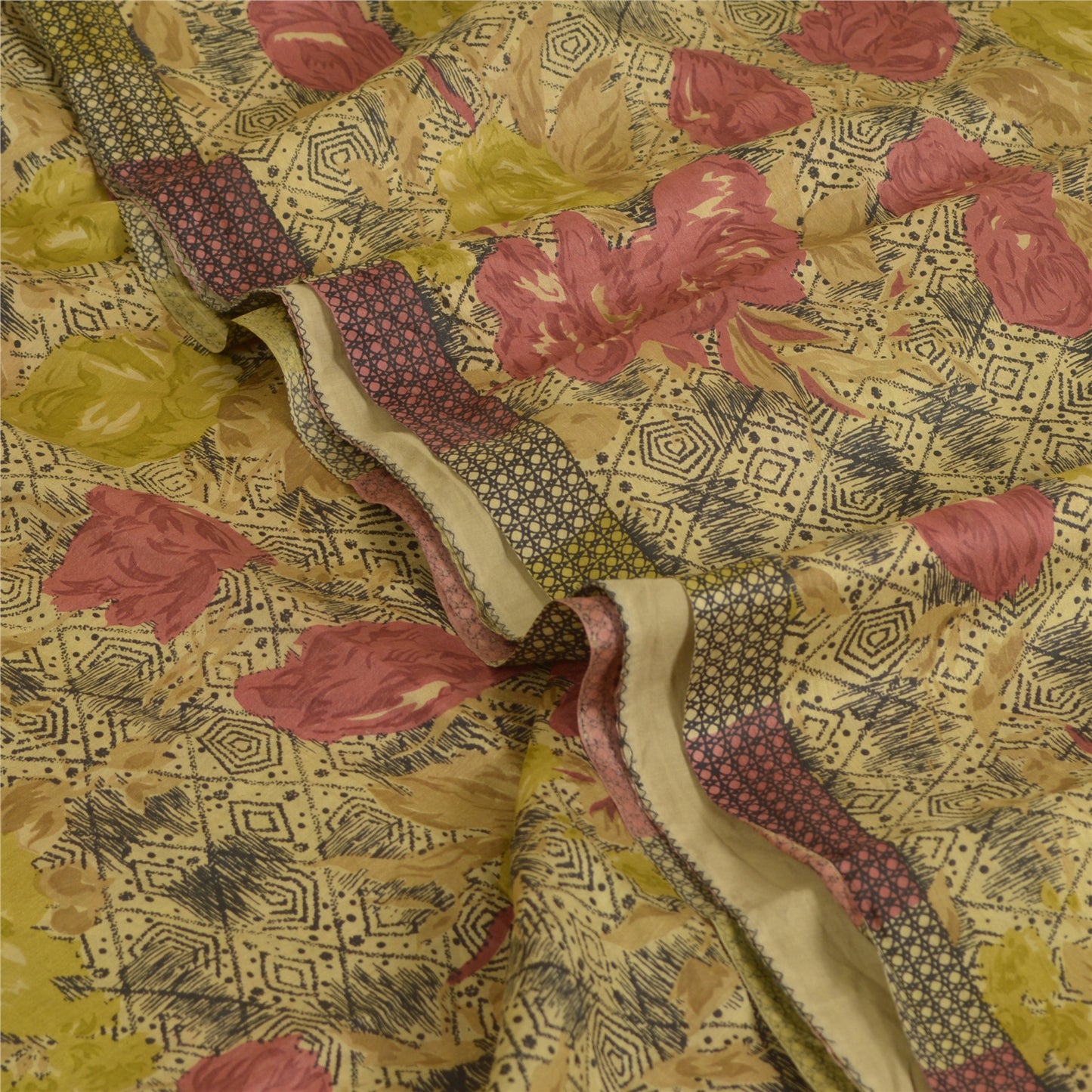 Sanskriti Vintage Sarees Indian Multi 100% Pure Silk Printed Sari Craft Sustainable Fabric