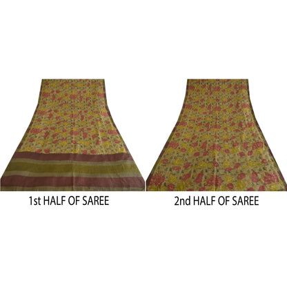 Sanskriti Vintage Sarees Indian Multi 100% Pure Silk Printed Sari Craft Sustainable Fabric