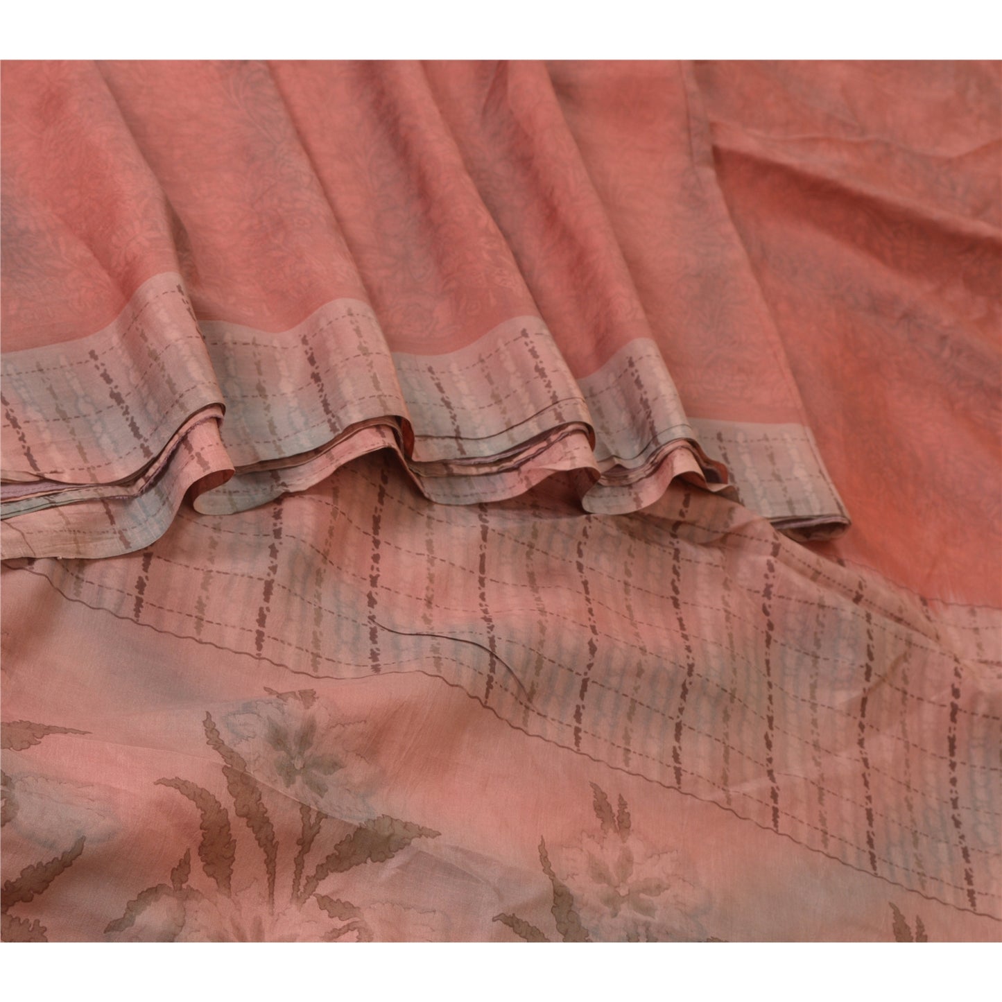 Sanskriti Vintage Sarees Indian Red/Brown Pure Silk Printed Sari Craft Sustainable Fabric