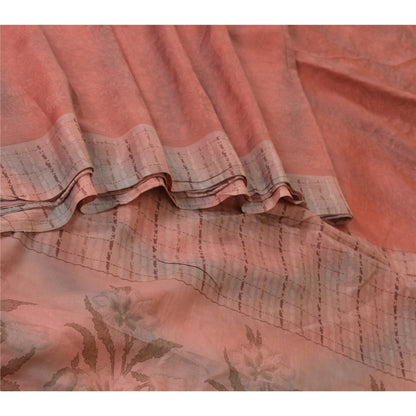 Sanskriti Vintage Sarees Indian Red/Brown Pure Silk Printed Sari Craft Sustainable Fabric