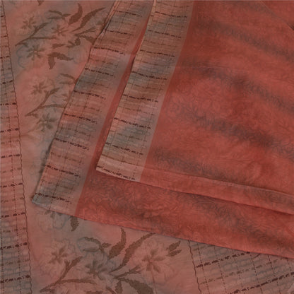 Sanskriti Vintage Sarees Indian Red/Brown Pure Silk Printed Sari Craft Sustainable Fabric