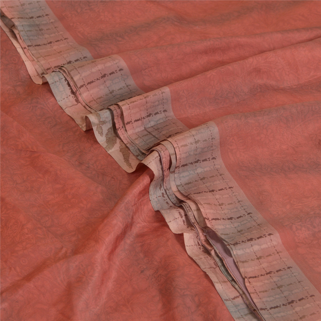 Sanskriti Vintage Sarees Indian Red/Brown Pure Silk Printed Sari Craft Sustainable Fabric