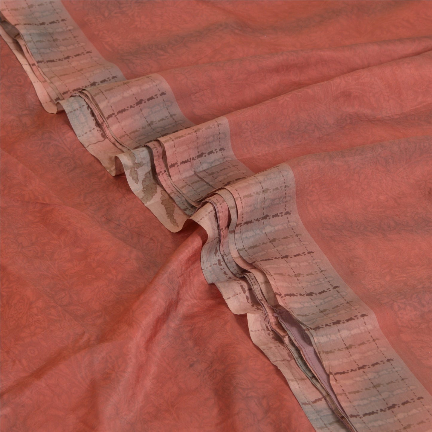 Sanskriti Vintage Sarees Indian Red/Brown Pure Silk Printed Sari Craft Sustainable Fabric