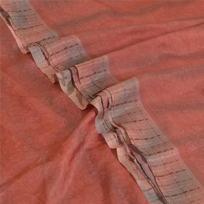 Sanskriti Vintage Sarees Indian Red/Brown Pure Silk Printed Sari Craft Sustainable Fabric