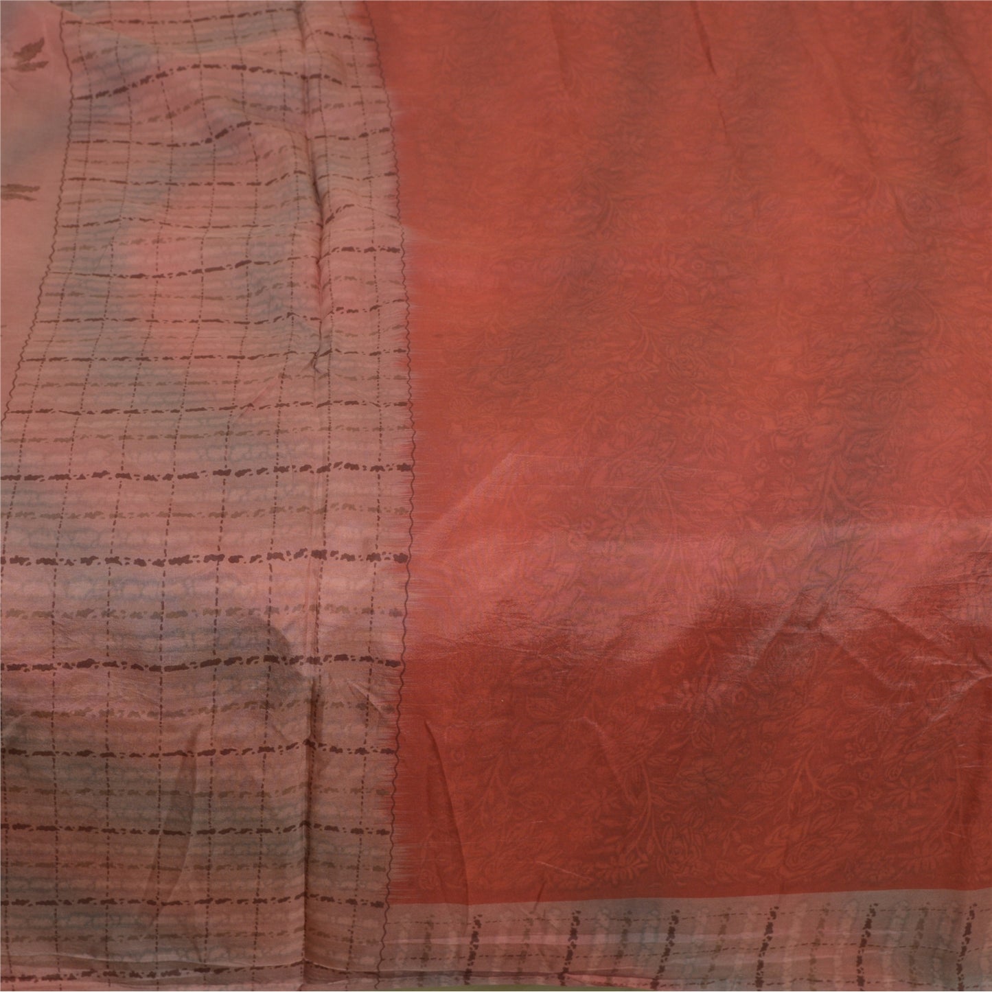 Sanskriti Vintage Sarees Indian Red/Brown Pure Silk Printed Sari Craft Sustainable Fabric