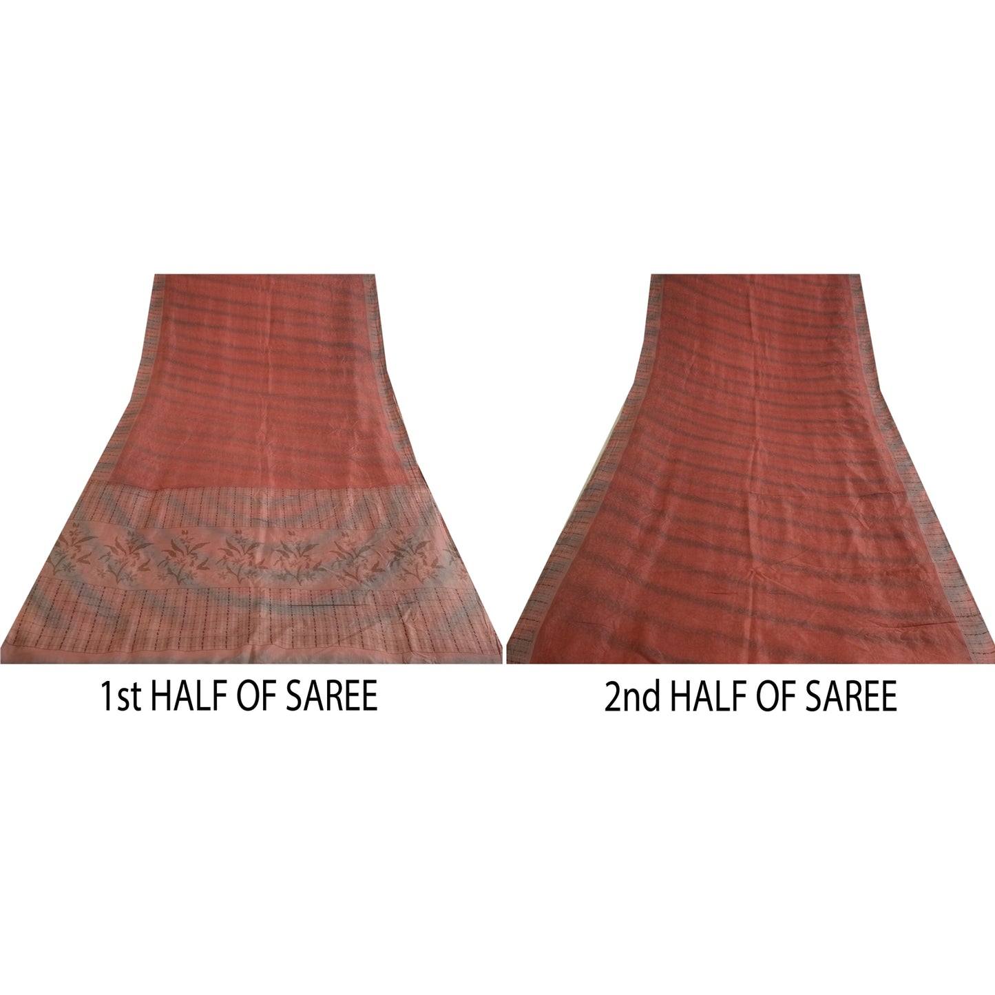 Sanskriti Vintage Sarees Indian Red/Brown Pure Silk Printed Sari Craft Sustainable Fabric