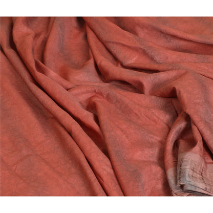 Sanskriti Vintage Sarees Indian Red/Brown Pure Silk Printed Sari Craft Sustainable Fabric