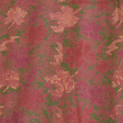 Sanskriti Vintage Sarees Pink Zari Border Ren Silke Trykt Sari Håndværk Bæredygtigt Stoff