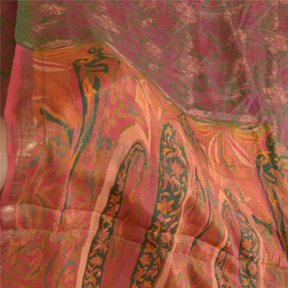 Sanskriti Vintage Sarees Pink Zari Border Ren Silke Trykt Sari Håndværk Bæredygtigt Stoff