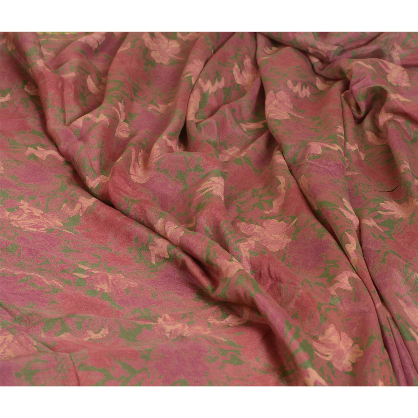 Sanskriti Vintage Sarees Pink Zari Border Ren Silke Trykt Sari Håndværk Bæredygtigt Stoff