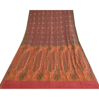 Sanskriti Vintage Sarees Pink Zari Border Ren Silke Trykt Sari Håndværk Bæredygtigt Stoff