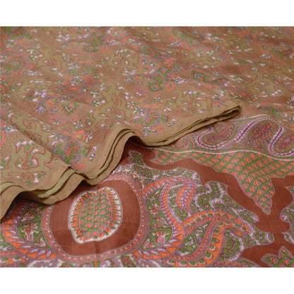 Sanskriti Vintage Sarees Heena-Green Pure Silk Printed Sari Floral Craft Sustainable Fabric