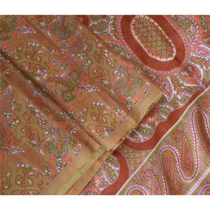 Sanskriti Vintage Sarees Heena-Green Pure Silk Printed Sari Floral Craft Sustainable Fabric