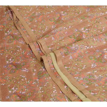 Sanskriti Vintage Sarees Heena-Green Pure Silk Printed Sari Floral Craft Sustainable Fabric