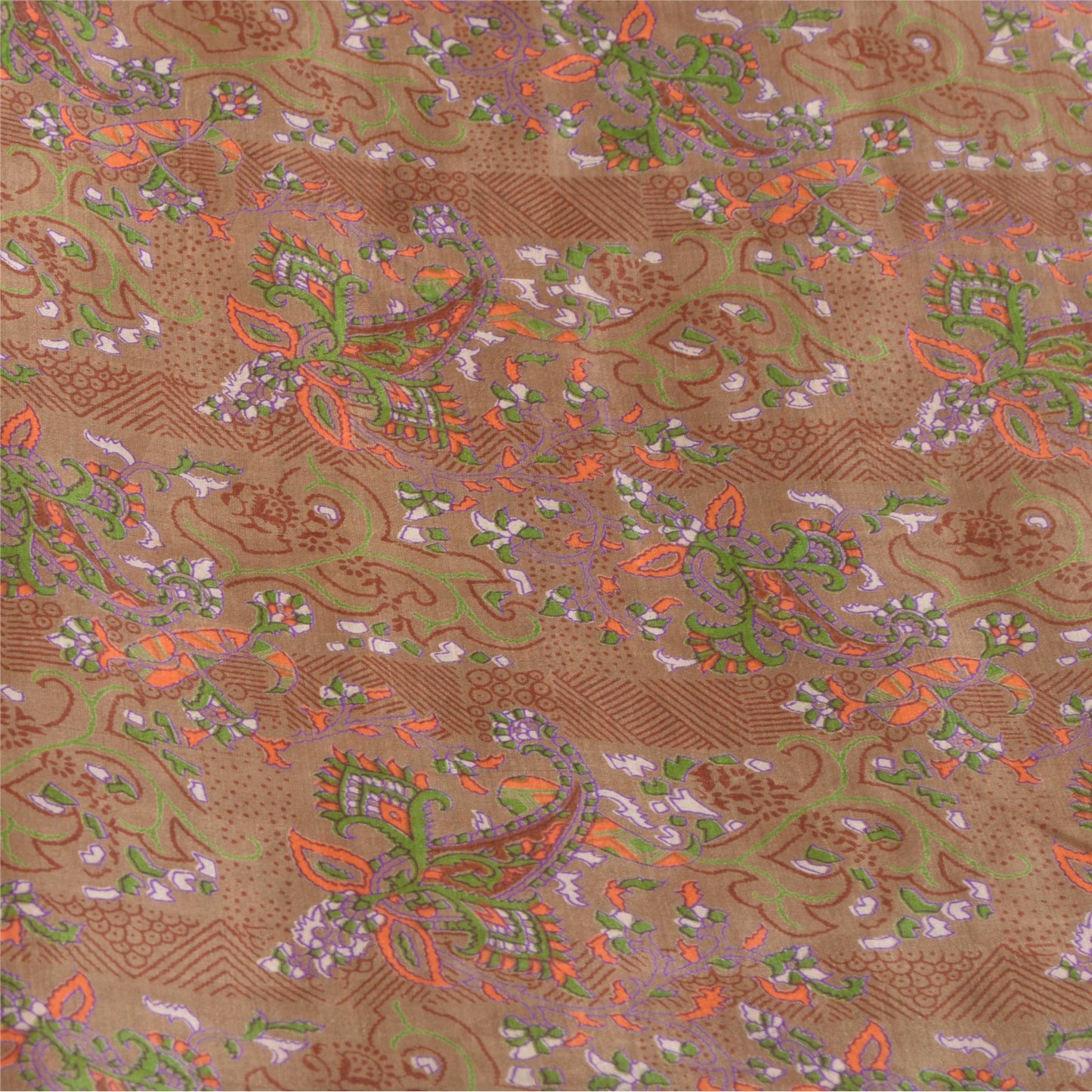 Sanskriti Vintage Sarees Heena-Green Pure Silk Printed Sari Floral Craft Sustainable Fabric