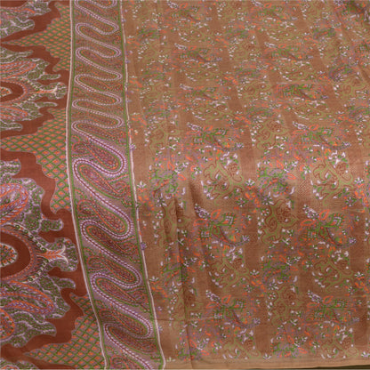 Sanskriti Vintage Sarees Heena-Green Pure Silk Printed Sari Floral Craft Sustainable Fabric