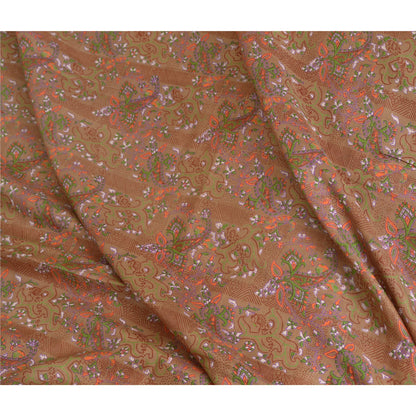 Sanskriti Vintage Sarees Heena-Green Pure Silk Printed Sari Floral Craft Sustainable Fabric