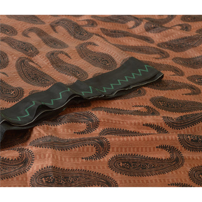 Sanskriti Vintage Sarees Brown 100% Pure Silk Paisley Printed Sari Craft Sustainable Fabric