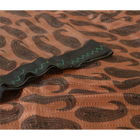 Сари Sanskriti Vintage коричневого цвета из 100% чистого шелка с принтом пейсли и сари из экологически чистой ткани