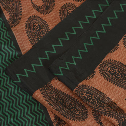 Sanskriti Vintage Sarees Brown 100% Pure Silk Paisley Printed Sari Craft Sustainable Fabric