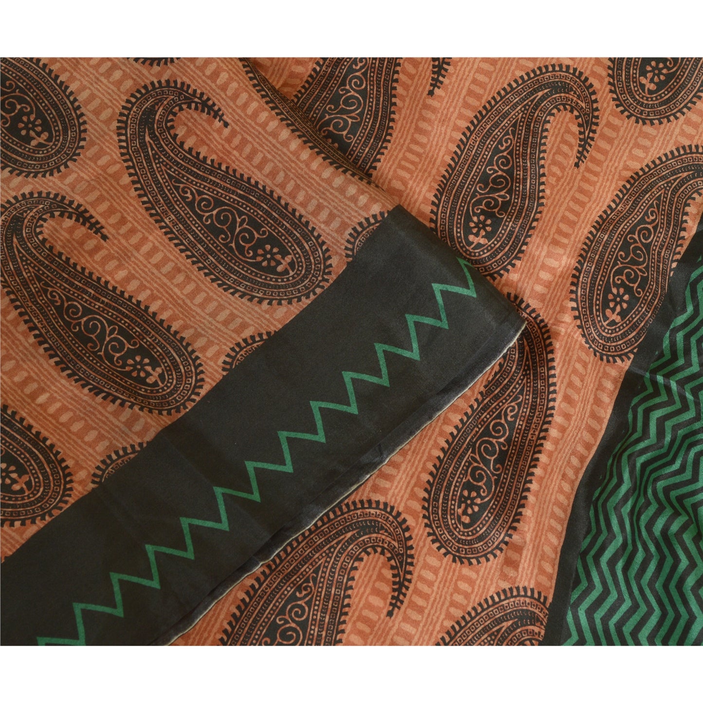 Sanskriti Vintage Sarees Brown 100% Pure Silk Paisley Printed Sari Craft Sustainable Fabric