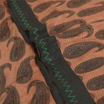 Sanskriti Vintage Sarees Brown 100% Pure Silk Paisley Printed Sari Craft Sustainable Fabric