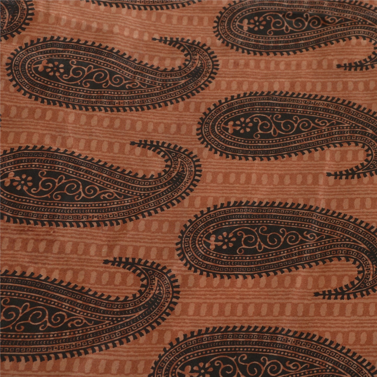 Sanskriti Vintage Sarees Brown 100% Pure Silk Paisley Printed Sari Craft Sustainable Fabric