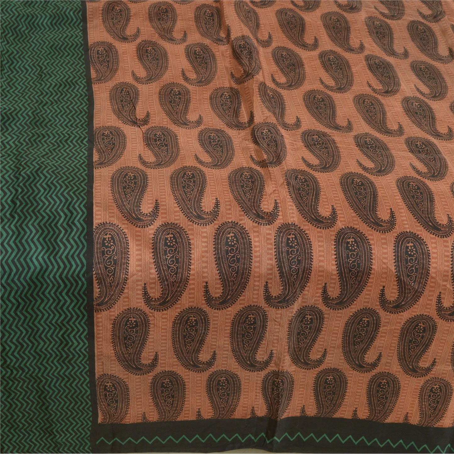 Sanskriti Vintage Sarees Brown 100% Pure Silk Paisley Printed Sari Craft Sustainable Fabric