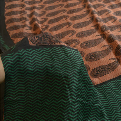 Sanskriti Vintage Sarees Brown 100% Pure Silk Paisley Printed Sari Craft Sustainable Fabric